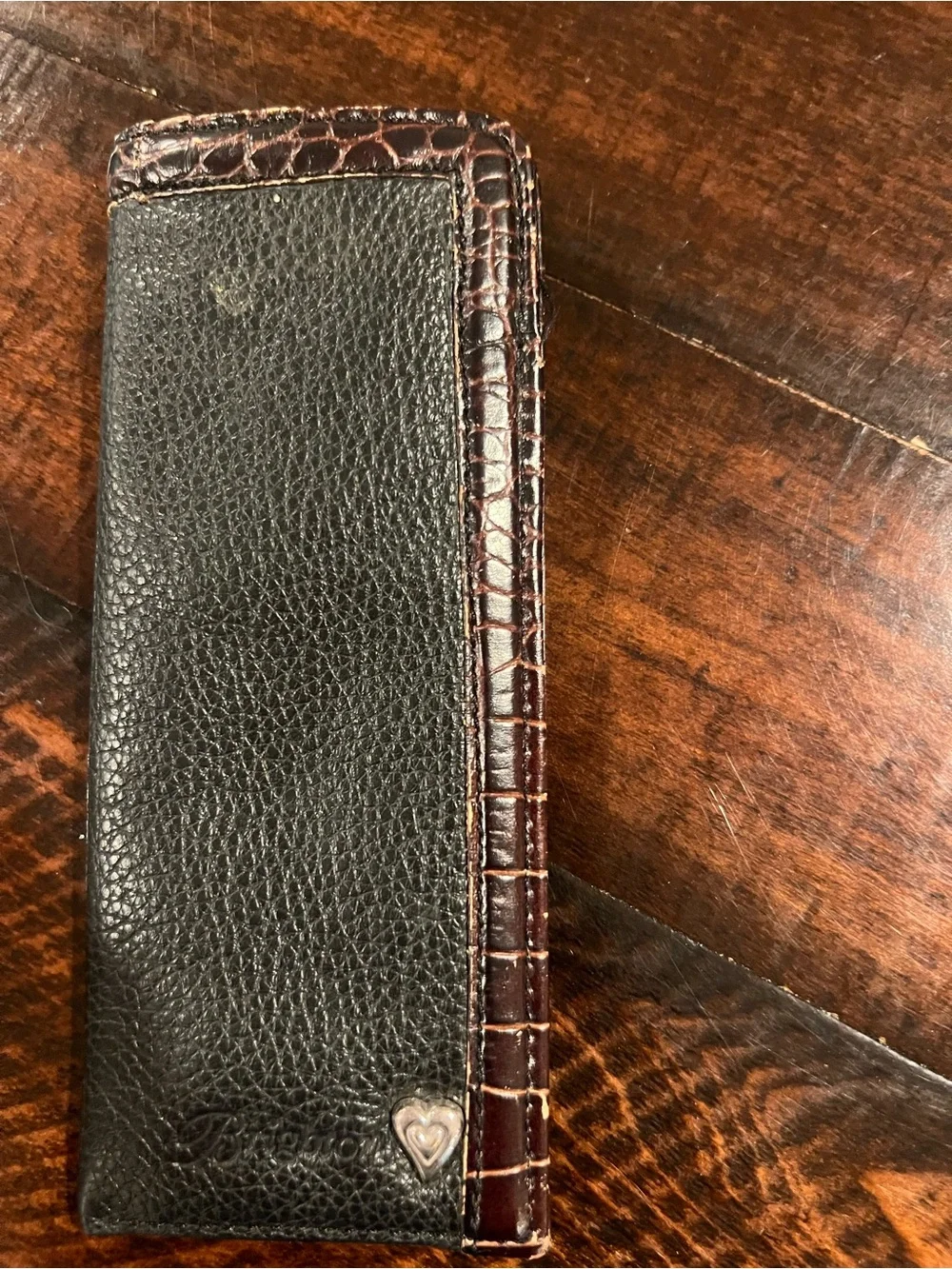 Brighton Black Leather eyeglass case with Brown Croc Trim